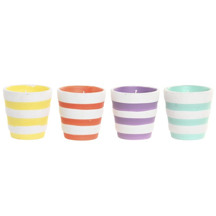 DKD Home Decor Vela Bicolor Amarillo de Terracota con Rayas 8 x 8 x 8 cm (12 Unidades)