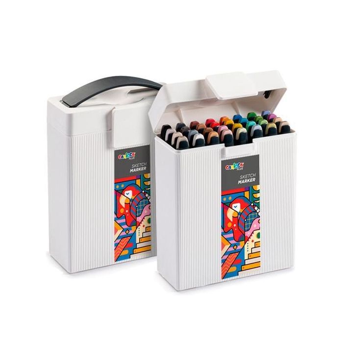 Carioca Sketch Marker Doble Punta Cincel-Pincel, Tinta Alcohol, Colores Surtidos, Caja Premium 32 Unidades