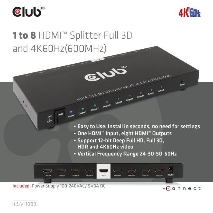 Club3D Splitter HDMI 1 Entrada a 8 Salidas 4K 60Hz UHD 13 Club3D Splitter HDMI 1 Entrada a 8 Salidas 4K 60Hz UHD 13
