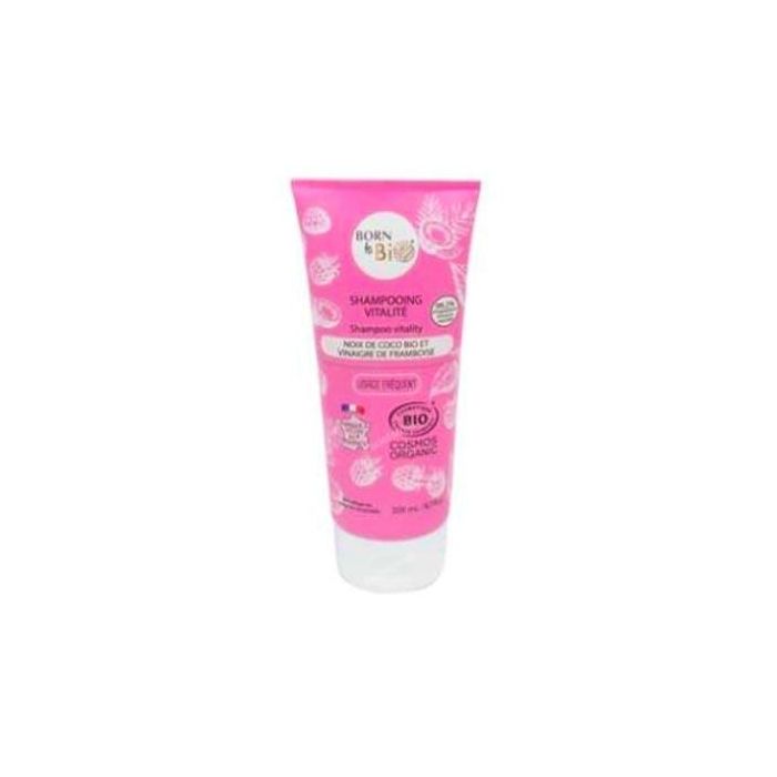 BORN TO BIO Champú Vitality Coco y Vinagre de Frambuesa Bio 200ml para Cabello con Brillo y Vitalidad
