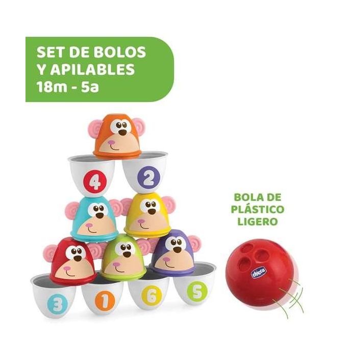 Chicco Juego de Bolos Animales con Pelota 11x15x9 cm Juguete Infantil 24