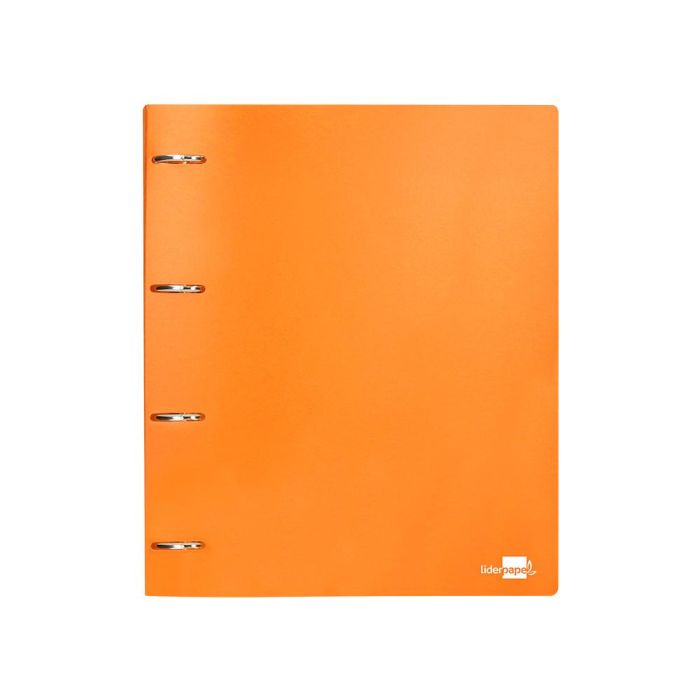 Carpeta Liderpapel 4 Anillas Mixtas 40 mm Polipropileno Din A4 Naranja Fluor Opaco 1