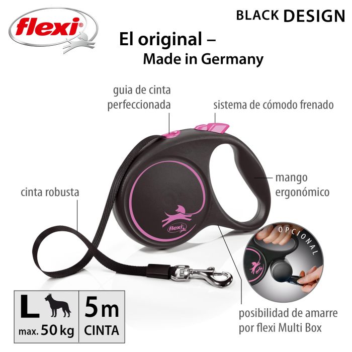 Correa Flexi Black Design L Cinta 5M Rosa 2 Correa Flexi Black Design L Cinta 5M Rosa 2