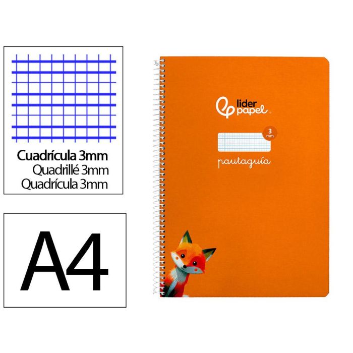 Cuaderno Espiral Liderpapel Din A4 Pautaguia Tapa Dura 80H 90 gr Cuadro Pautado 3 mm Color Naranja 5 unidades