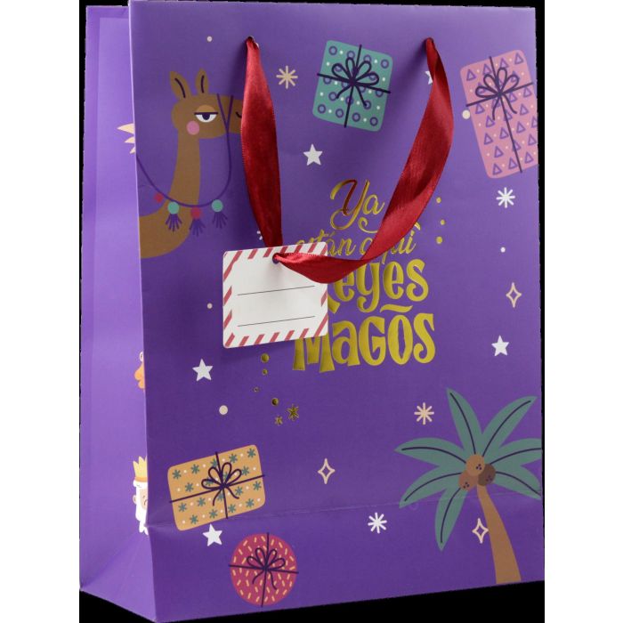 Bismark Bolsa Papel Reyes Magos L 333599 Foil Colores Surtidos Asas Lazo Tacto Suave 32x14x40 cm 2