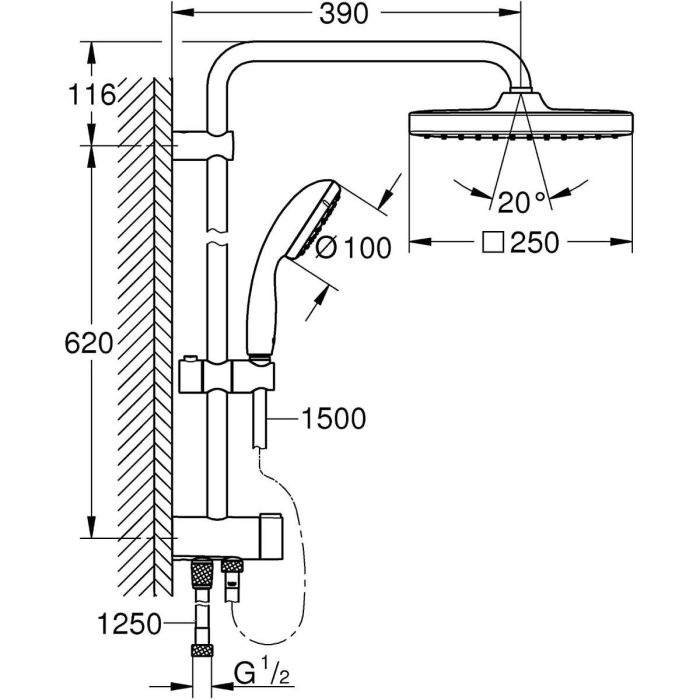 Columna de ducha Grohe con inversor manual vitulio inicio 250, cabeza de ducha 250 mm, ducha 1 jet, 26698000 1