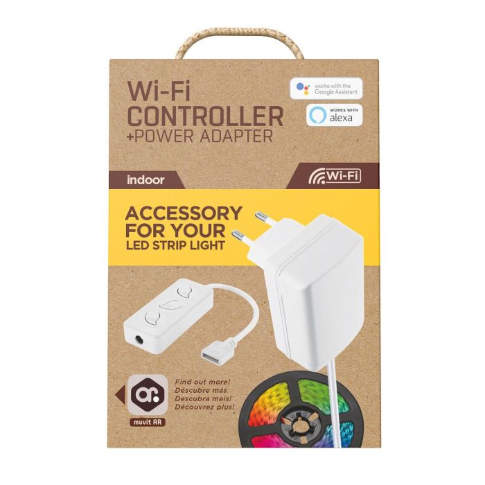 Muvit Controlador WiFi + Adaptador Corriente para Tiras LED Muvit iO, Compatible MIOLST002 y MIOLST004, Control Inteligente App y Voz, Indoor 12V 24W 1