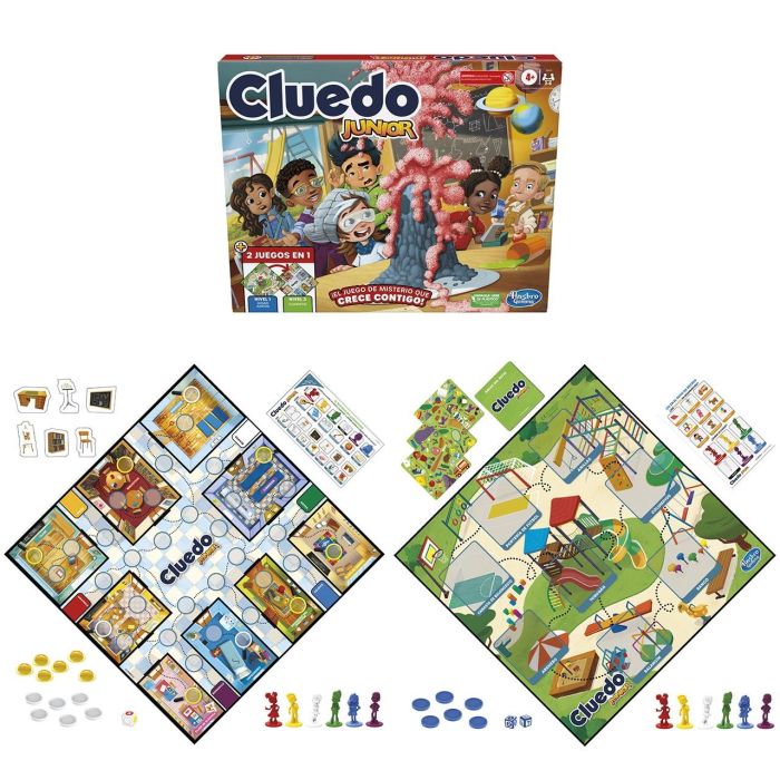 Hasbro Games F6419 Cluedo Junior Juego de Misterio 2 en 1: Misterio del Patio de Recreo y Laboratorio, evolutivo para niños +4 años