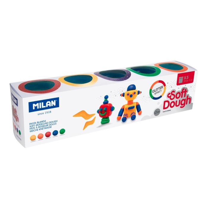 Pasta Milan Para Modelar Soft Dough Glitter Caja De 5 Botes Colores Surtidos 142 gr 1