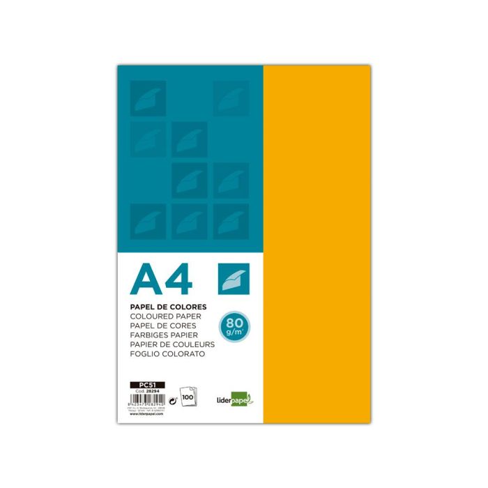 Papel Color Liderpapel A4 80 gr Naranja Paquete De 100 Hojas 1