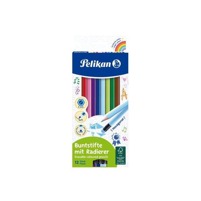 Lapices De Colores Pelikan Borrable Estuche De 12 Con Goma (700689)