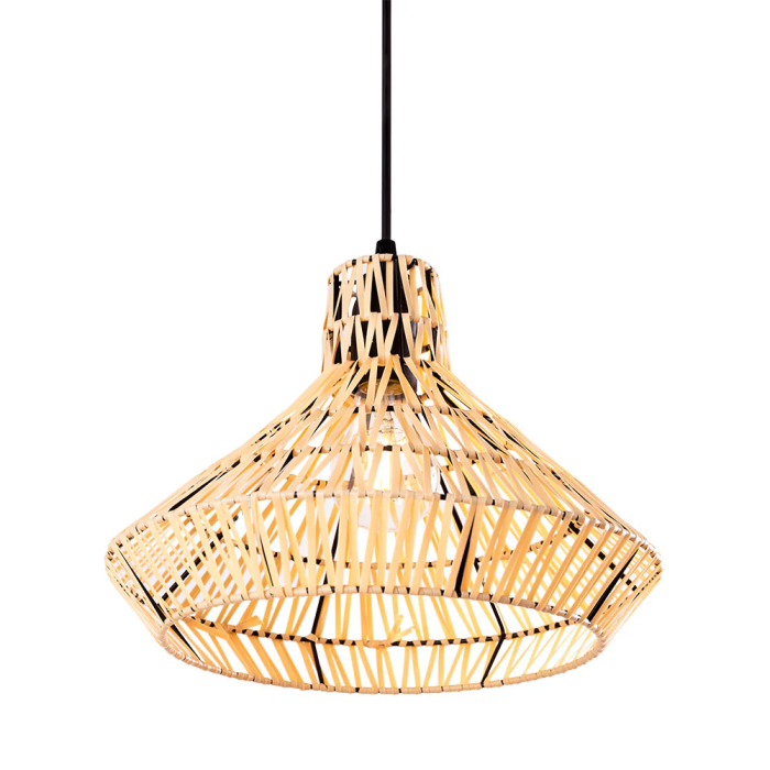 Lámpara Colgante Alec Beige Ratán Mediterráneo Cable Negro SKD-P-2006 Ajustable 1