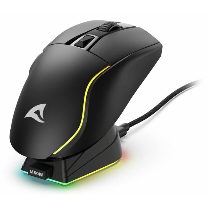 Sharkoon SGM50W Ratón Gaming Óptico Inalámbrico/Cable Dual Mode 6400 DPI. Iluminación RGB, Base de Carga, Batería 70h, Mano Derecha. 6