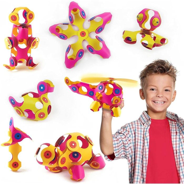 GIPSY TOYS AAADG59402 Clixo Crew Pack Rosa/Amarillo - Juego de Construcción Magnético Flexible - 30 Piezas - A partir de 4 Años 11