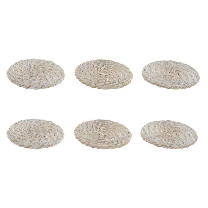 Posavasos Balines DKD Home Decor Blanco Natural 12 x 6 x 12 cm Set de 6 Posavasos Balines DKD Home Decor Blanco Natural 12 x 6 x 12 cm Set de 6