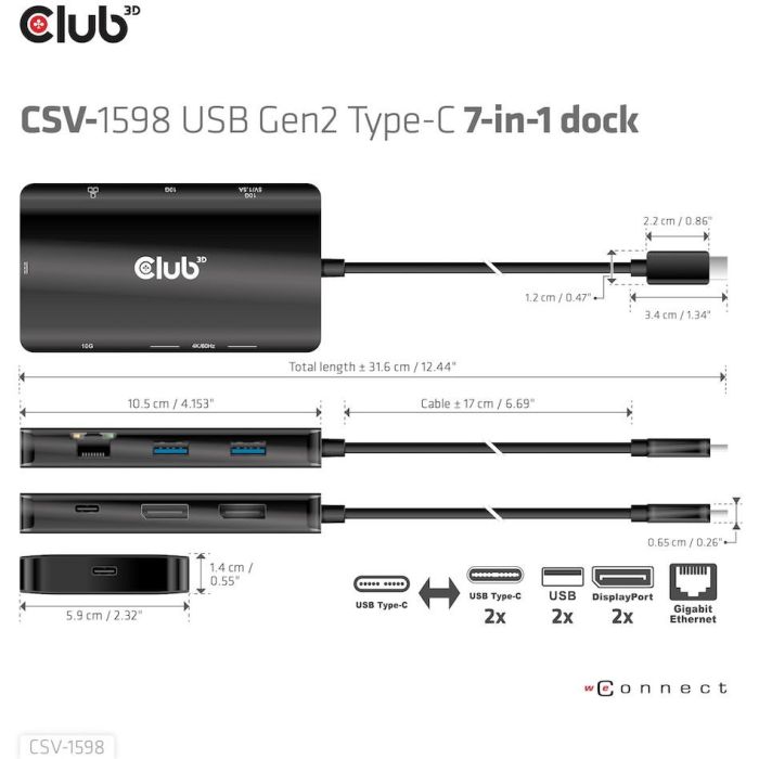 Club3D CSV-1598 Hub USB-C 7 en 1: 2xDisplayPort 4K60Hz, 2xUSB, 2xUSB-C, LAN Gigabit Ethernet, PD 100W 14 Club3D CSV-1598 Hub USB-C 7 en 1: 2xDisplayPort 4K60Hz, 2xUSB, 2xUSB-C, LAN Gigabit Ethernet, PD 100W 14