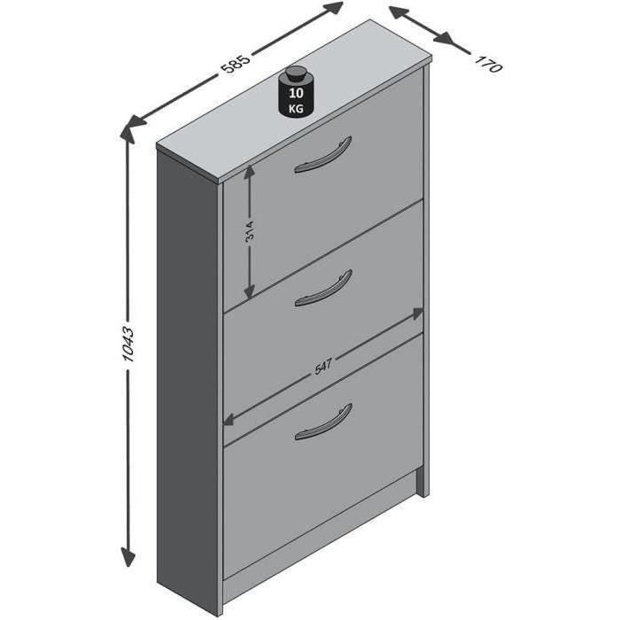 FMD 4029494118028 Zapatero Decoración Blanca 3 Solapas para 6 Pares - L58,5 x H104,5 x P17 cm - Fabricado en Alemania 2