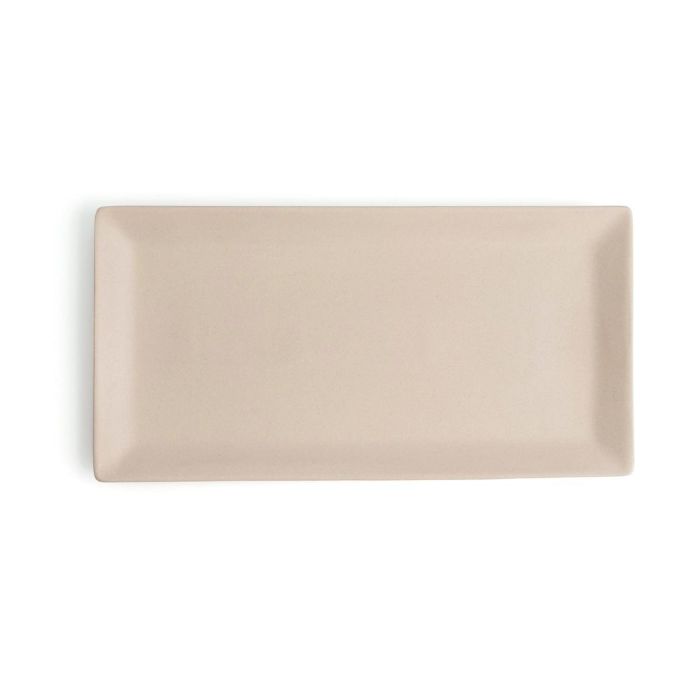 Quid Bandeja Rectangular Cerámica Mineral Gres 15x30 cm Beige 8 Unidades, Acabado Texturizado de Alta Resistencia, Lavavajillas y Microondas