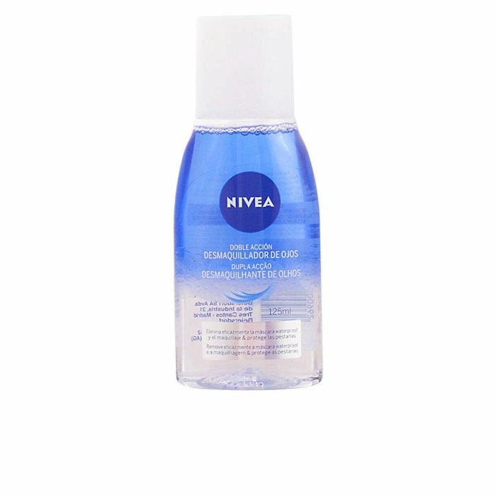 Nivea Desmaquillador de Ojos Bifásico Waterproof Doble Acción 125 ml - Elimina Maquillaje Larga Duración y Cuida Pestañas, Sin Perfume