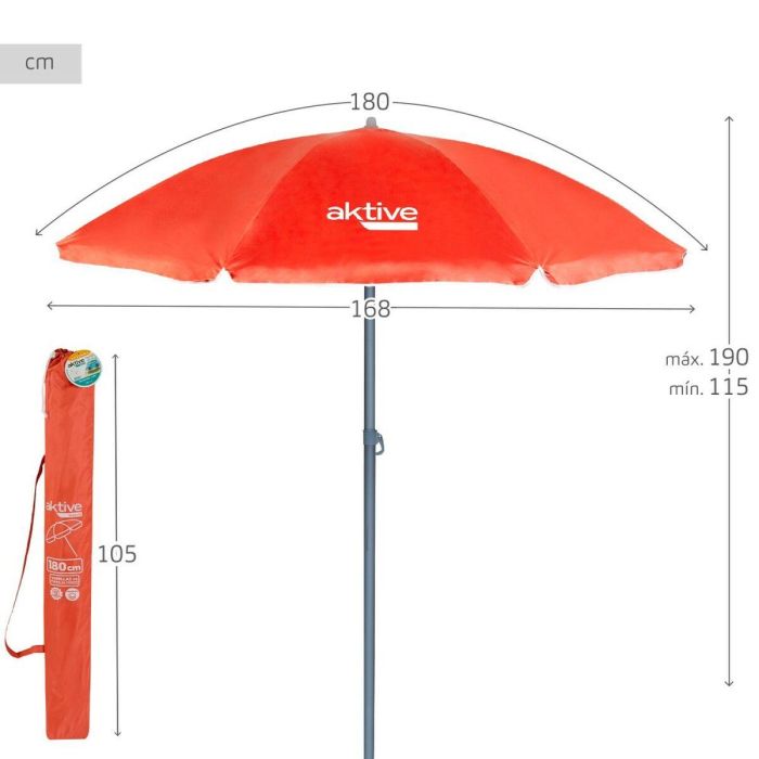Sombrilla Aktive UV50 Ø 180 cm Coral Poliéster Aluminio 180 x 187 x 180 cm (12 Unidades) 3 Sombrilla Aktive UV50 Ø 180 cm Coral Poliéster Aluminio 180 x 187 x 180 cm (12 Unidades) 3