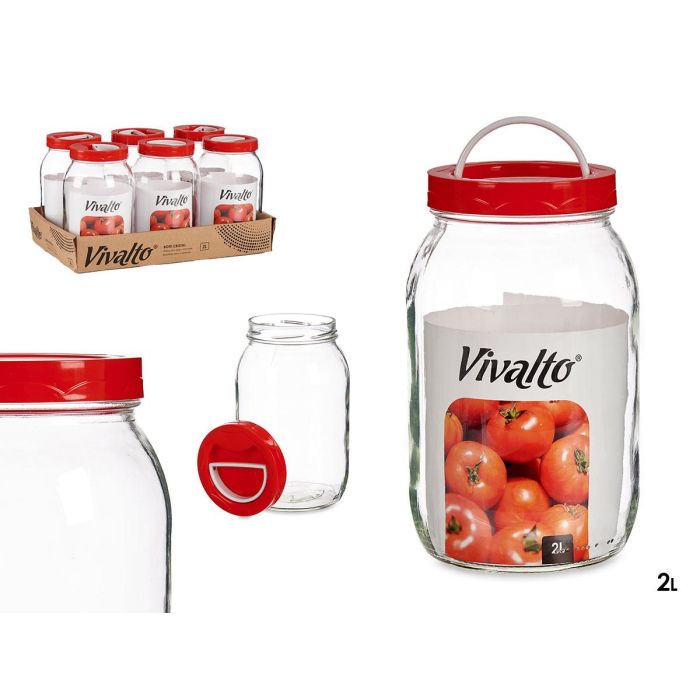 VIVALTO Bote Cristal 2L con Asa, Tapa Roja, Transparente con Detalles Rojos, Vidrio y Polipropileno, 12x21x12 cm (Set de 6) 0 VIVALTO Bote Cristal 2L con Asa, Tapa Roja, Transparente con Detalles Rojos, Vidrio y Polipropileno, 12x21x12 cm (Set de 6) 0