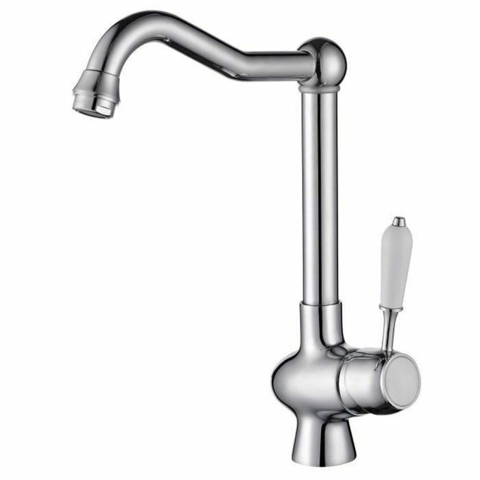 Edouard Rousseau Grifo de cocina mezclador Cromo estilo retro de latón sin ducha de mano con caño móvil y ahorro de agua