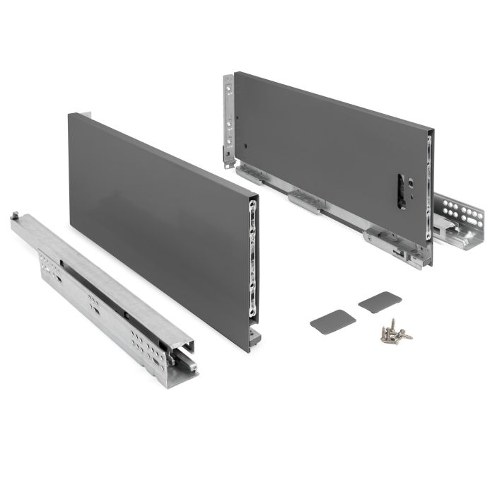 Herrajes Alk Cajón Qube Push Extracción Total Antracita 450xH185mm | Diseño Moderno y Minimalista con Líneas Rectas para Armario