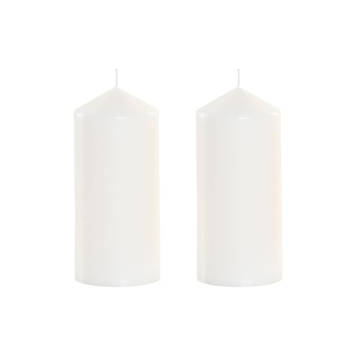 DKD Home Decor Vela Basicos Blanca, Set de 2 Velas Decorativas de Cera Pura de 520g y 1kg de Peso Neto, para Salón Hogar, 7x15x14 cm