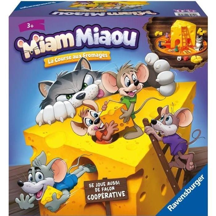 Ravensburger Miam Miaou La Carrera del Queso - Juego de Mesa Infantil - 2-4 Jugadores - 3 Niveles de Dificultad - A partir de 3 Años