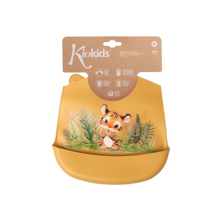 KioKids Babero Silicona Ajustable Mostaza Tigre +6 Meses 4