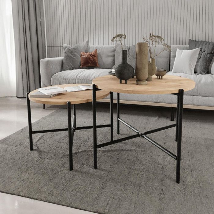 Juego de 2 mesas Alexandra House Living Negro Roble Metal Madera MDP 50 x 40 x 50 cm 65 x 50 x 65 cm 2