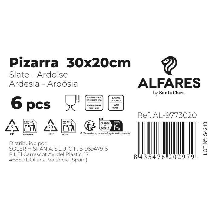 Bandeja Pizarra 30x20 cm Alfares - Santa Clara (12 Unidades) 2 Bandeja Pizarra 30x20 cm Alfares - Santa Clara (12 Unidades) 2