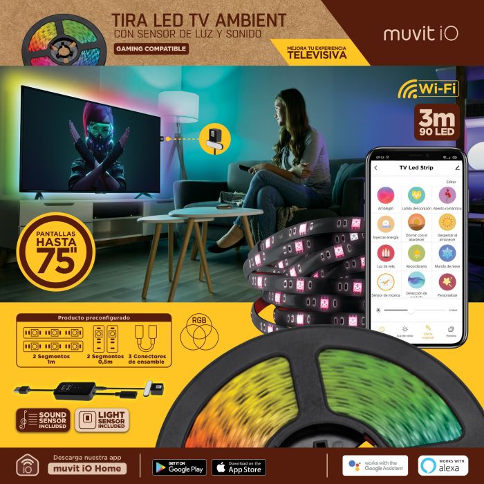 Muvit Tira Led Io Wifi TV, Compatible con Alexa y Google Assistant, Ambient Light para Películas y Música 6 Muvit Tira Led Io Wifi TV, Compatible con Alexa y Google Assistant, Ambient Light para Películas y Música 6