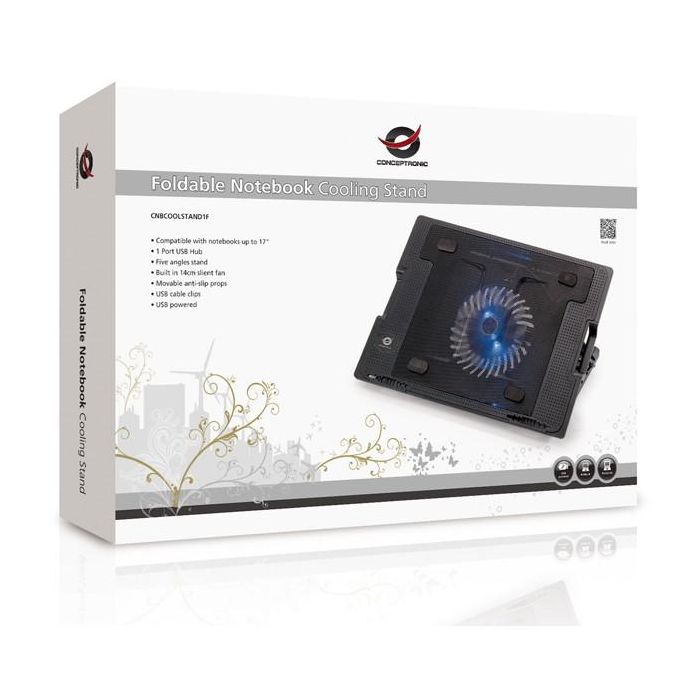 SOPORTE REFRIGERANTE CONCEPTRONIC CNBCOOLSTAND1F - 1 VENTILADOR 14CM - PARA PORTÁTILES HASTA 17"/43.18CM - 1XUSB - FUNCIÓN ATRIL 4 SOPORTE REFRIGERANTE CONCEPTRONIC CNBCOOLSTAND1F - 1 VENTILADOR 14CM - PARA PORTÁTILES HASTA 17"/43.18CM - 1XUSB - FUNCIÓN ATRIL 4