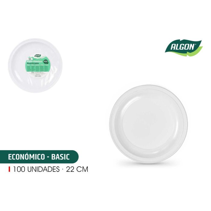 Set de 100 Platos Redondos Ecológicos de Plástico 22 cm Algon (6 Cajas) Set de 100 Platos Redondos Ecológicos de Plástico 22 cm Algon (6 Cajas)