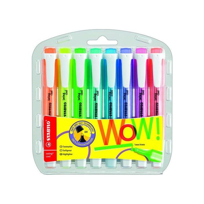 Stabilo Estuche 8 uds Swing Cool Pastel - 275/8-3 - Colores Azul, Verde, Naranja, Rosa, Rojo, Violeta, Amarillo
