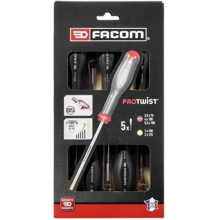 Facom Juego de 5 Destornilladores PROTWIST para Tornillos Ranurados y Pozidriv (PZ1, PZ2) 1 Facom Juego de 5 Destornilladores PROTWIST para Tornillos Ranurados y Pozidriv (PZ1, PZ2) 1