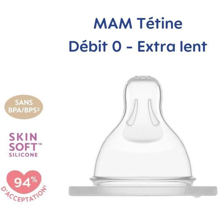 MAM Tetina Flow 0 Extra Lento Silicona para Recién Nacido - Imita Seno Materno, Suave y Flexible para Leche Materna 2