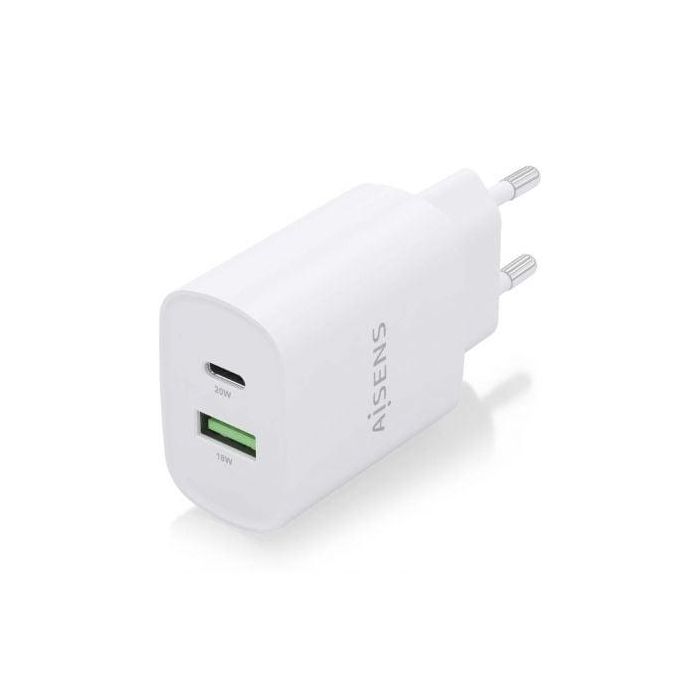 AISENS - CARGADOR 20W, 1xUSB-C PD3.0, 1xUSB-A QC3.0, BLANCO 1