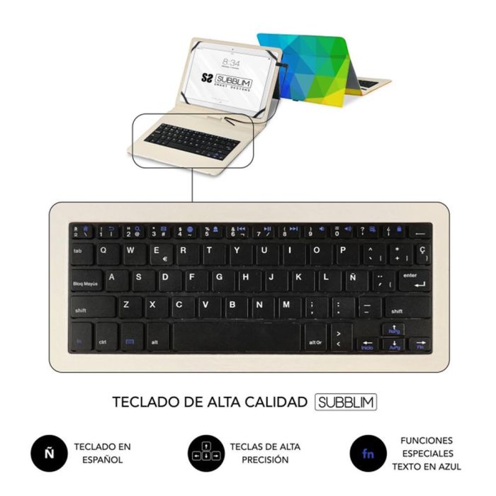 Subblim Funda para Tablet de 11 Pulgadas con Teclado Español y Diseño Triángulos 2