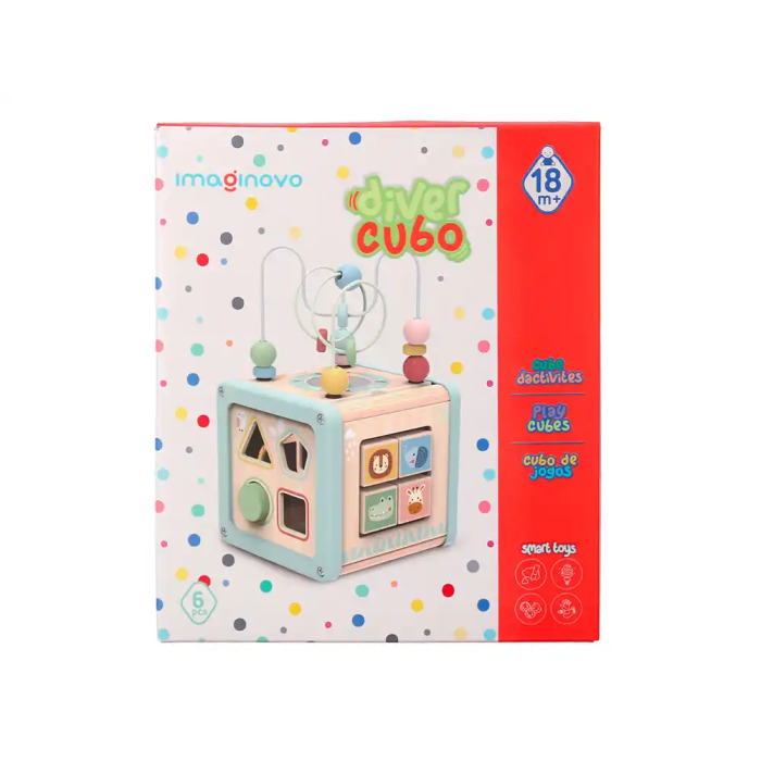 Imaginovo Juego Infantil Cubo de Actividades de Madera +18 Meses 15,5x15,5x28cm 6