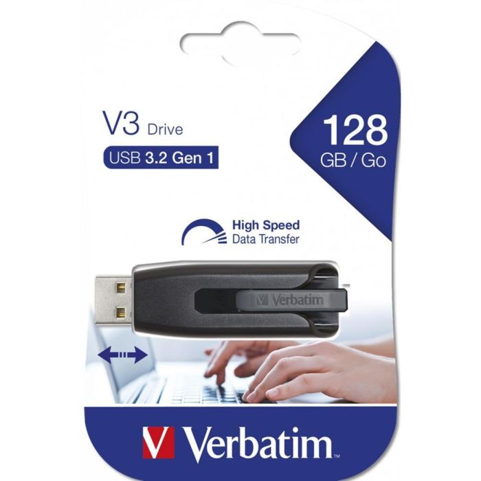 Verbatim Store 'n' Go V3 Memoria USB 128GB USB 3.0 SuperSpeed con Mecanismo 'Slide and Lock' y Diseño Compacto
