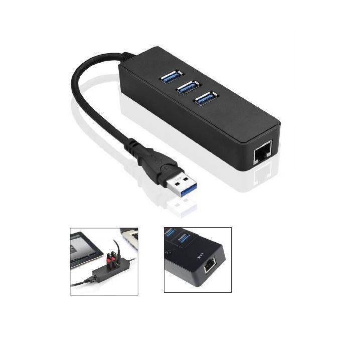 MicroConnect HUB USB 3.2 Gen 1 con Adaptador Ethernet Gigabit para Ultrabook y PC, 3 Puertos SuperSpeed USB 3.2 Gen 1 RJ45