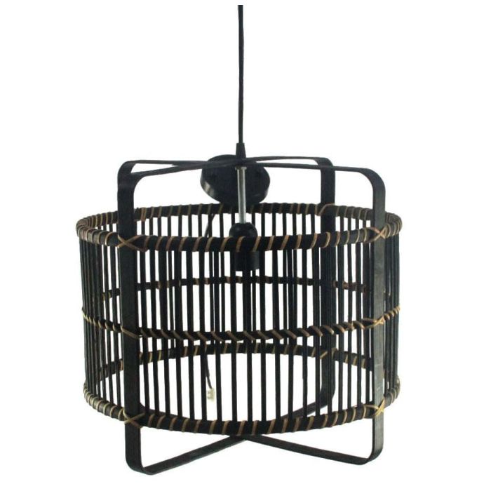 DKD Home Decor Lámpara de Techo Colonial Negra de Bambú, con 1 Bombilla E27 50W 220V, 40cm Ancho x 40cm Largo x 35cm Alto