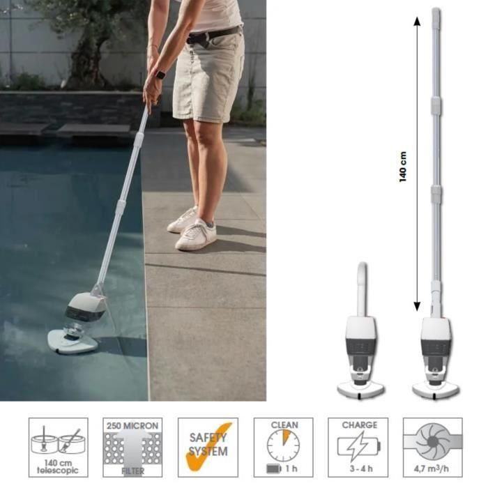 Ubbink Limpiador Aspirador de Piscina y Spa a Batería con Mango Telescópico 1.2m Negro/Blanco, Aspiración 4680 L/h, Batería 12.6V Ubbink Limpiador Aspirador de Piscina y Spa a Batería con Mango Telescópico 1.2m Negro/Blanco, Aspiración 4680 L/h, Batería 12.6V