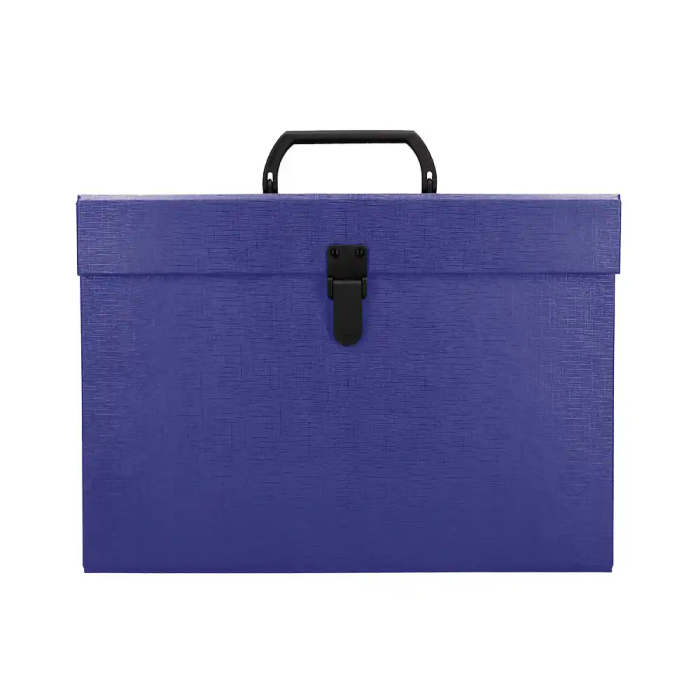 Liderpapel Maletín con Fuelle y Asa, Cartón Forrado, 19 Departamentos, 255x390x120 mm, Color Azul 1