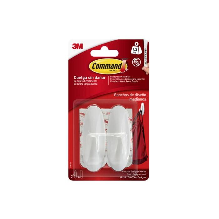 Blister 2 Ganchos Adhesivos Blanco Medianos Hasta 1,3Kg Command 17081 3M 7100149663