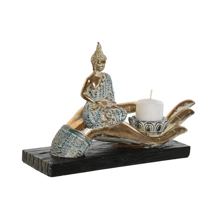 DKD Home Decor Figura Buda Mano Oriental Azul Turquesa Resina 8 x 16 x 25.7 cm (2 Unidades) 2