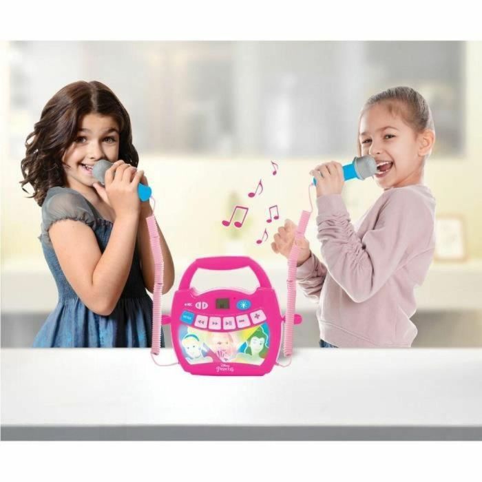 Lexibook Princesa de Disney - Reproductor Karaoke Bluetooth Portátil para Niños con 2 Micrófonos, Efectos de Luz LED, Grabación y Cambio de Voz, Batería Recargable 3