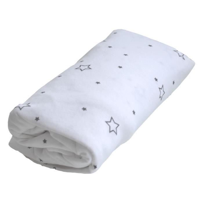 Domiva DOUX NID Sábana Ajustable Impermeable 2 en 1 Estrellas Grises 60x120 Cm, Rizo 100% Algodón, Antiácaros